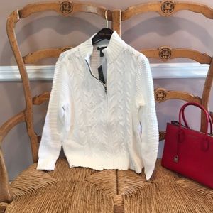 LaurenJean company 1x cable knit zip sweater white